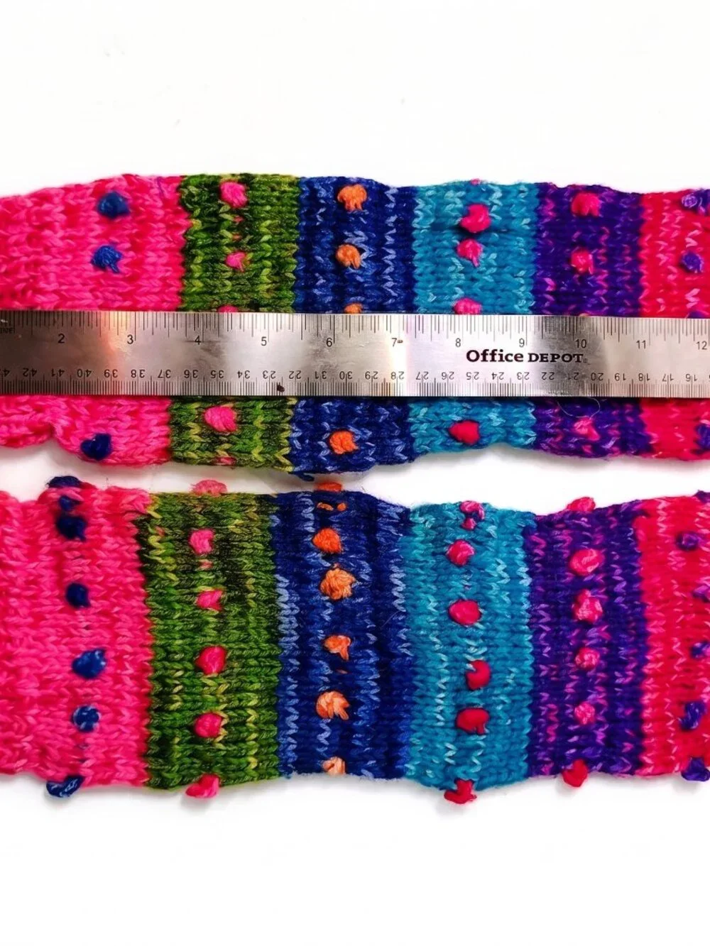 Hand-knitted, multicolored, warm winter leg warmers